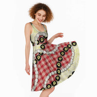 Red Palaka Hawaii Midi Dress Kukui Nut Pikake Lei Hawaiian Tapa Pattern LT14 - Polynesian Pride