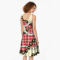 Red Palaka Hawaii Midi Dress Kukui Nut Pikake Lei Hawaiian Tapa Pattern LT14 - Polynesian Pride