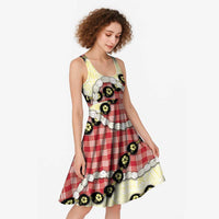 Red Palaka Hawaii Midi Dress Kukui Nut Pikake Lei Hawaiian Tapa Pattern LT14 - Polynesian Pride