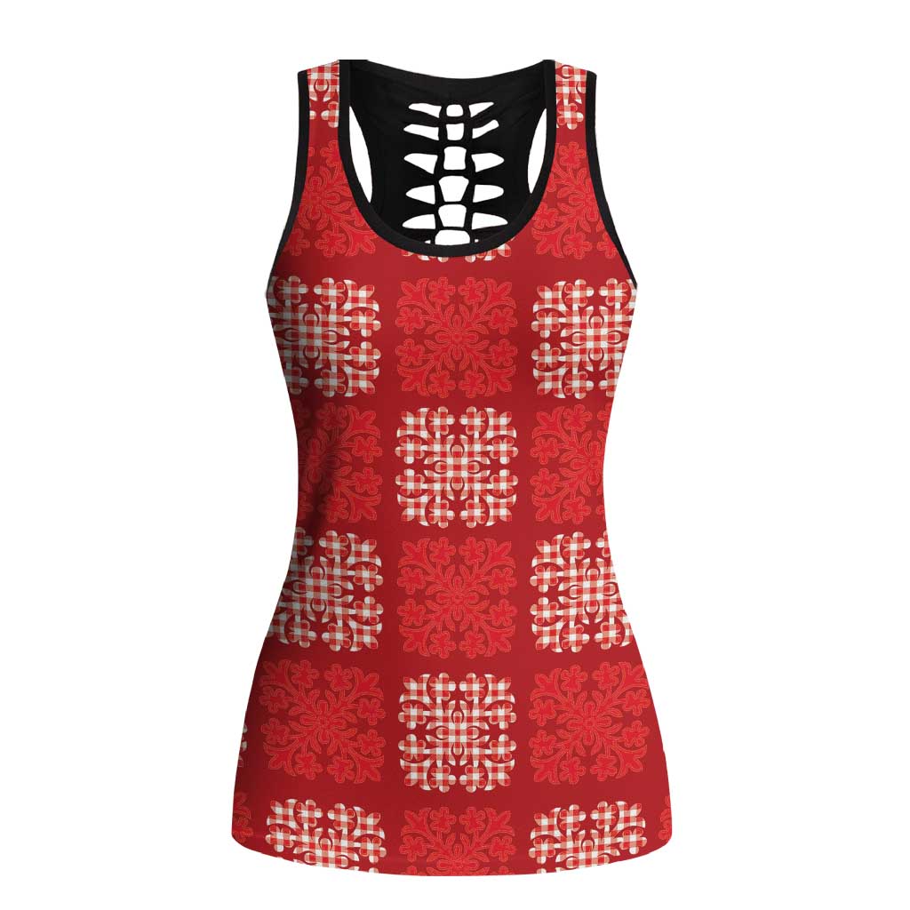 Red Palaka Quilt Hawaii Hollow Tank Top Traditional Hawaii-plaid Pattern LT14 Female Red - Polynesian Pride