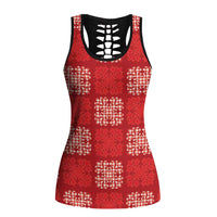 Red Palaka Quilt Hawaii Hollow Tank Top Traditional Hawaii-plaid Pattern LT14 Female Red - Polynesian Pride