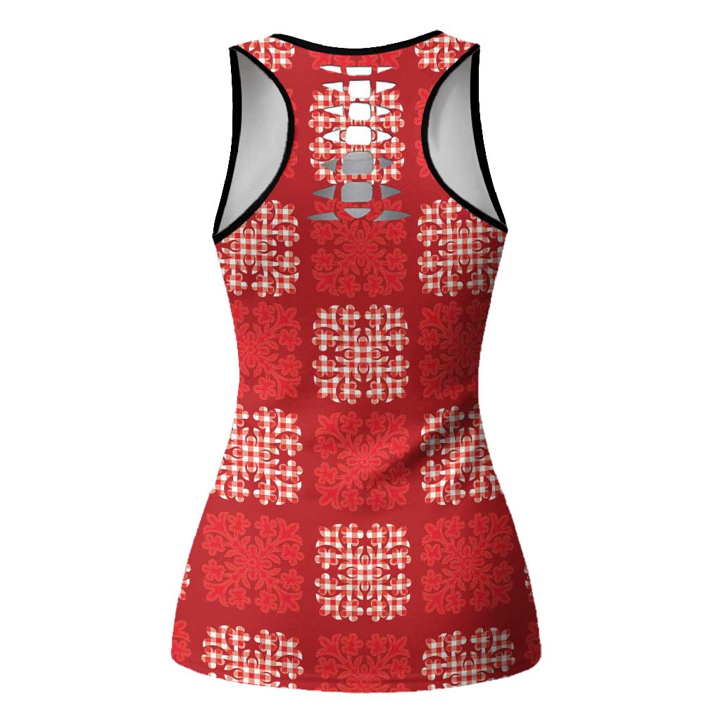 Red Palaka Quilt Hawaii Hollow Tank Top Traditional Hawaii-plaid Pattern LT14 - Polynesian Pride