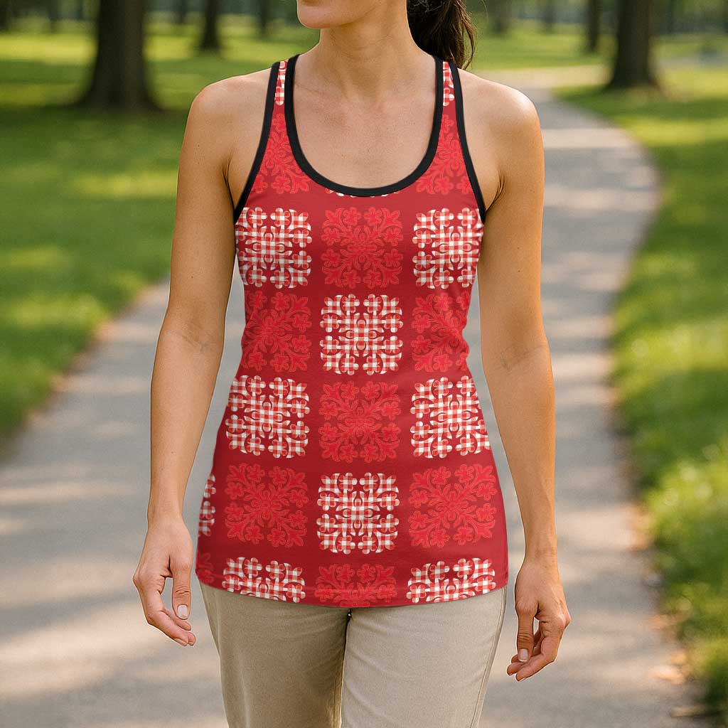 Red Palaka Quilt Hawaii Hollow Tank Top Traditional Hawaii-plaid Pattern LT14 - Polynesian Pride