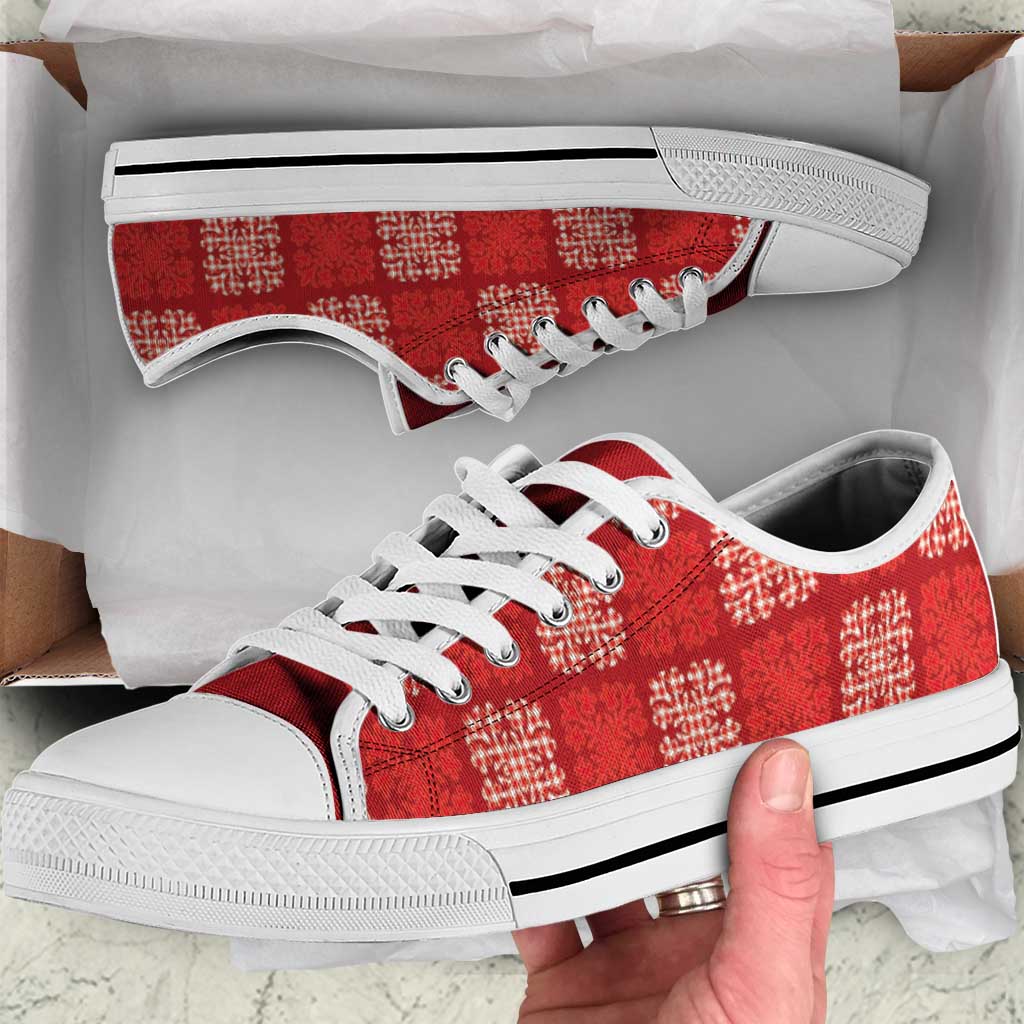 Red Palaka Quilt Hawaii Low Top Shoes Traditional Hawaii-plaid Pattern LT14 Red - Polynesian Pride