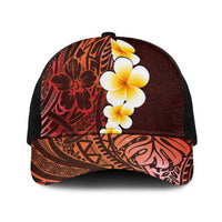 Red Polynesia Baseball Net Cap Plumeria Tropical Leaves With Galaxy Polynesian Art - Polynesian Pride