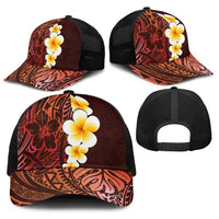 Red Polynesia Baseball Net Cap Plumeria Tropical Leaves With Galaxy Polynesian Art - Polynesian Pride
