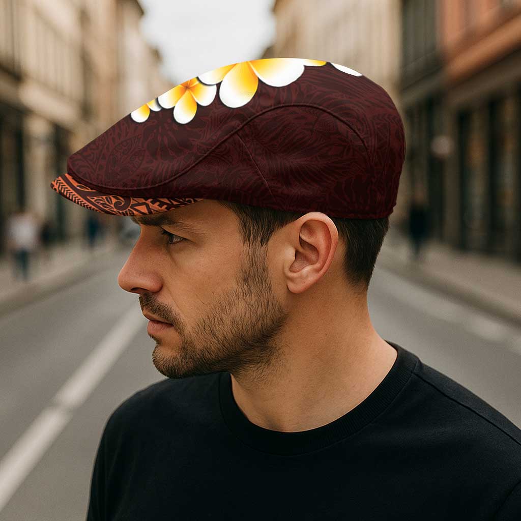 Red Polynesia Jeff Hat Plumeria Tropical Leaves Galaxy Polynesian Art - Polynesian Pride