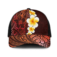 Red Polynesia Mesh Trucker Cap Plumeria Tropical Leaves With Galaxy Polynesian Art LT14 One Size Black Red - Polynesian Pride