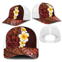 Red Polynesia Mesh Trucker Cap Plumeria Tropical Leaves With Galaxy Polynesian Art LT14 - Polynesian Pride