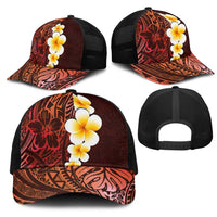 Red Polynesia Mesh Trucker Cap Plumeria Tropical Leaves With Galaxy Polynesian Art LT14 - Polynesian Pride