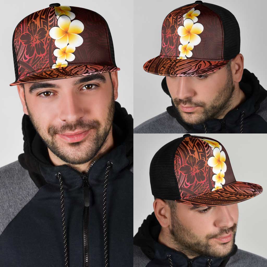 Red Polynesia Mesh Trucker Cap Plumeria Tropical Leaves With Galaxy Polynesian Art LT14 - Polynesian Pride