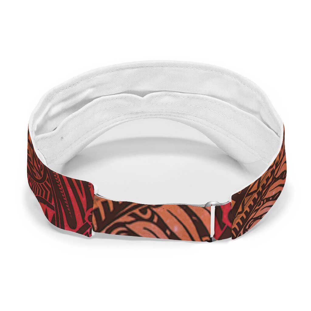 Red Polynesia Sun Visor Cap Plumeria Tropical Leaves With Galaxy Polynesian Art