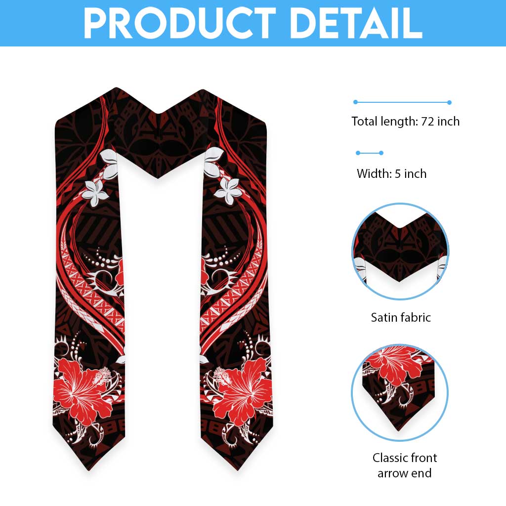 Red Polynesian Pattern With Tropical Flowers Graduation Stole