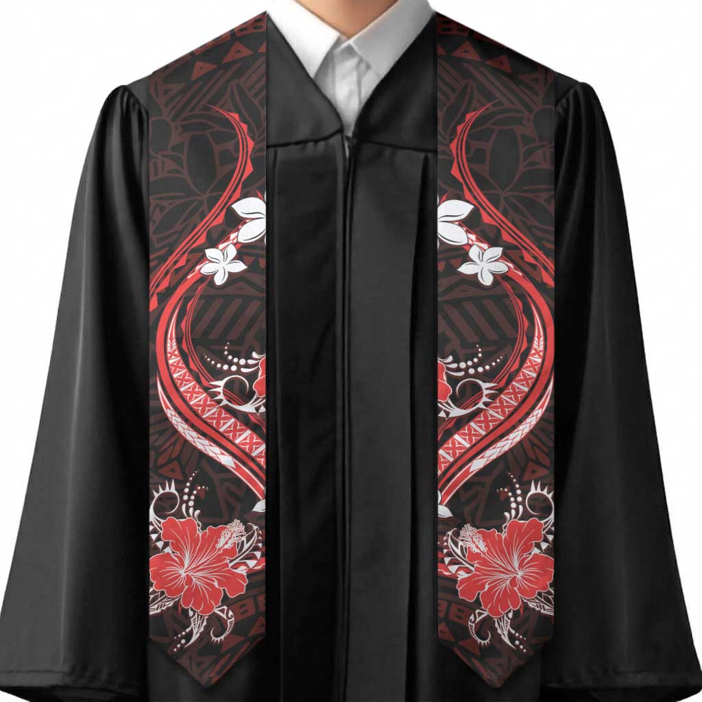 Red Polynesian Pattern With Tropical Flowers Graduation Stole