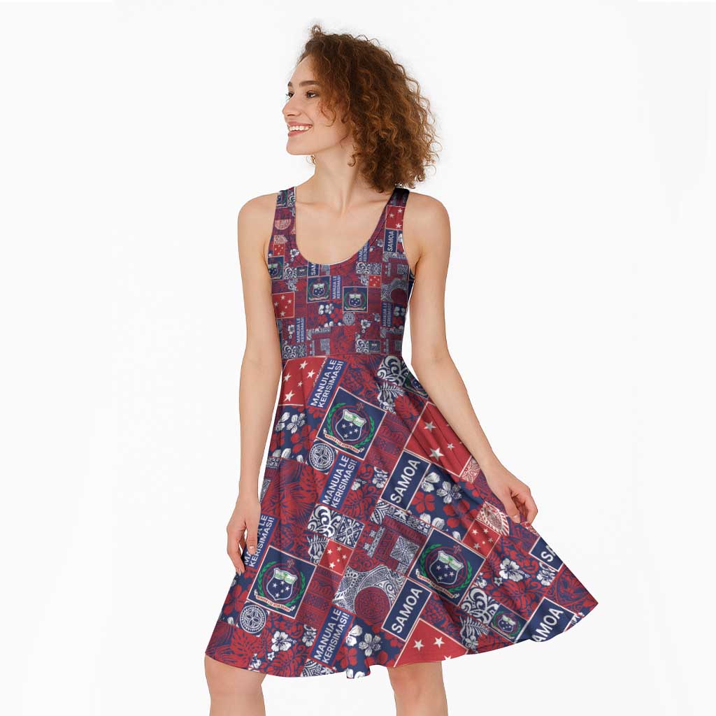 Red Samoa Manuia Le Kerisimasi Midi Dress Pacific Patchwork Xmas Vibes - Polynesian Pride