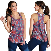 Red Samoa Manuia Le Kerisimasi Women Racerback Tank Pacific Patchwork Xmas Vibes LT9 - Polynesian Pride