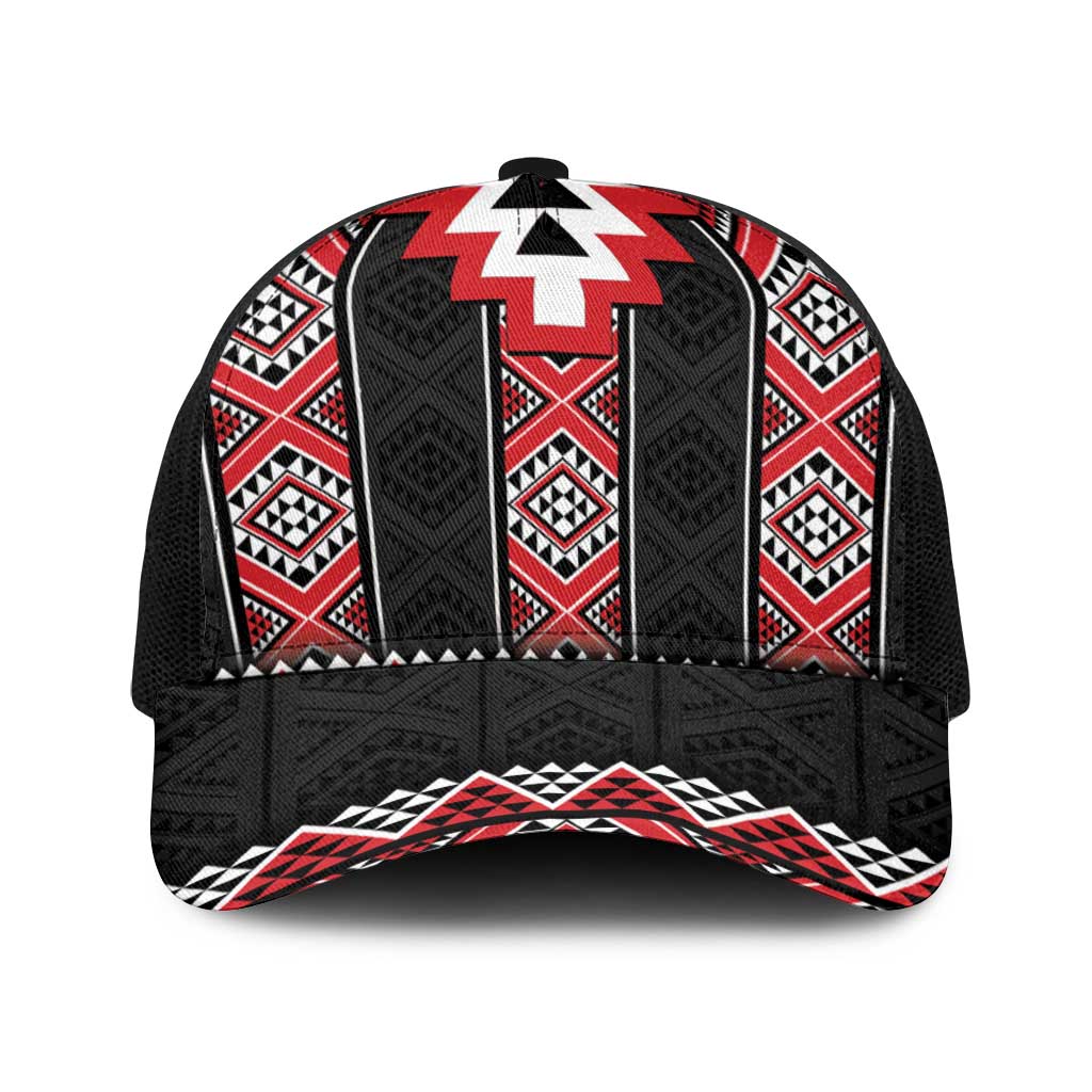 Red Taniko Aotearoa Baseball Net Cap Niho Taniwha Mix Poutama - Polynesian Pride