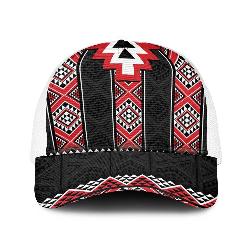 Red Taniko Aotearoa Baseball Net Cap Niho Taniwha Mix Poutama - Polynesian Pride