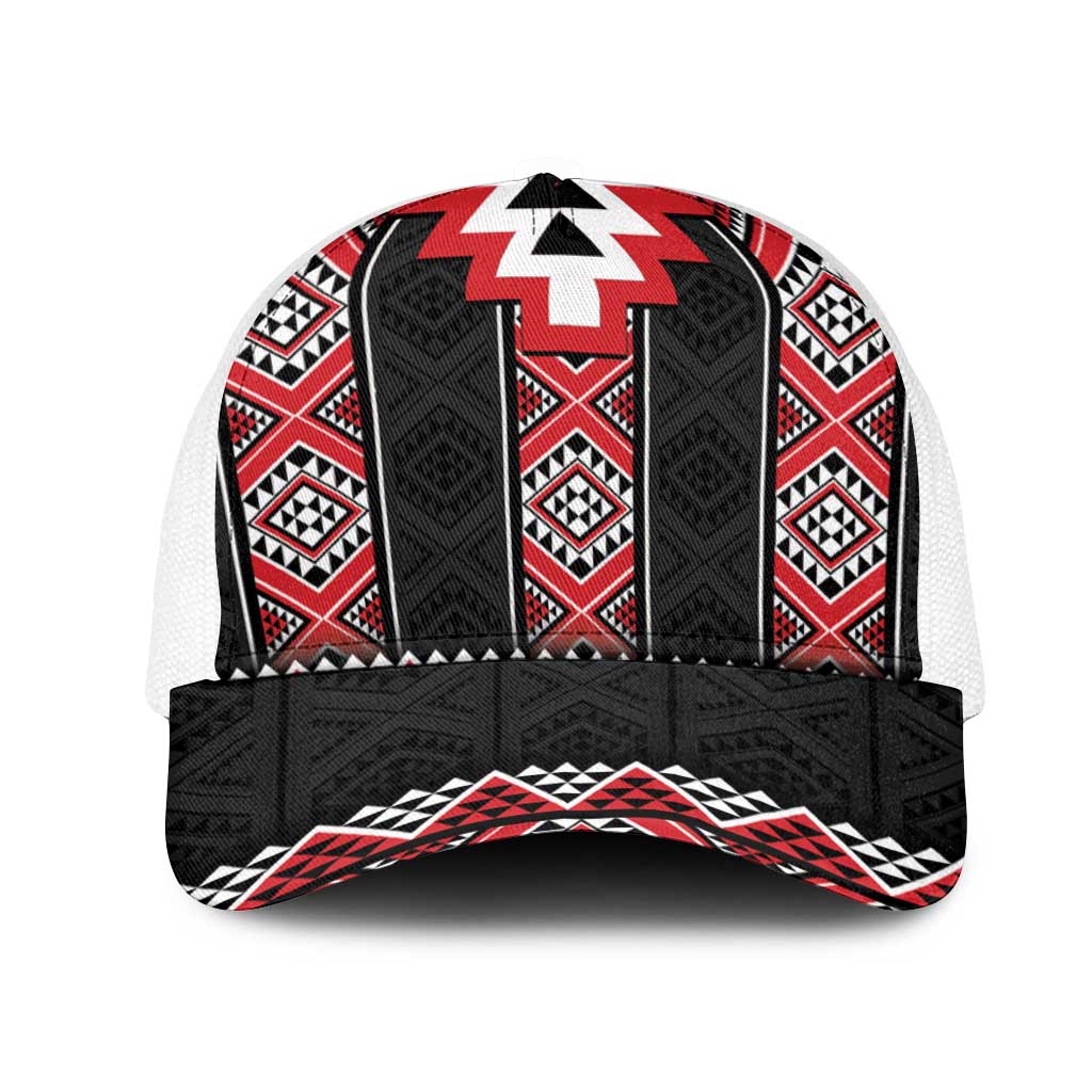 Red Taniko Aotearoa Mesh Trucker Cap Niho Taniwha Mix Poutama - Polynesian Pride
