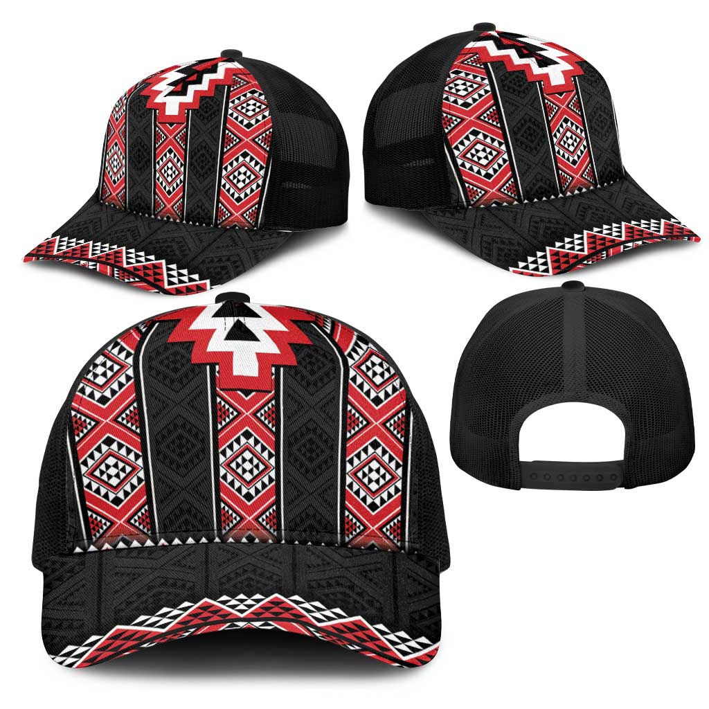 Red Taniko Aotearoa Mesh Trucker Cap Niho Taniwha Mix Poutama - Polynesian Pride