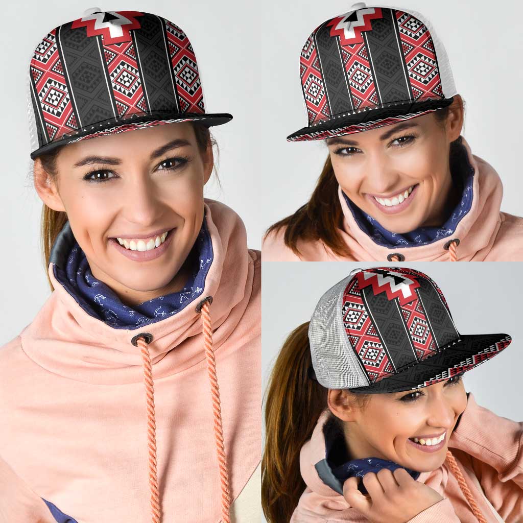 Red Taniko Aotearoa Mesh Trucker Cap Niho Taniwha Mix Poutama - Polynesian Pride