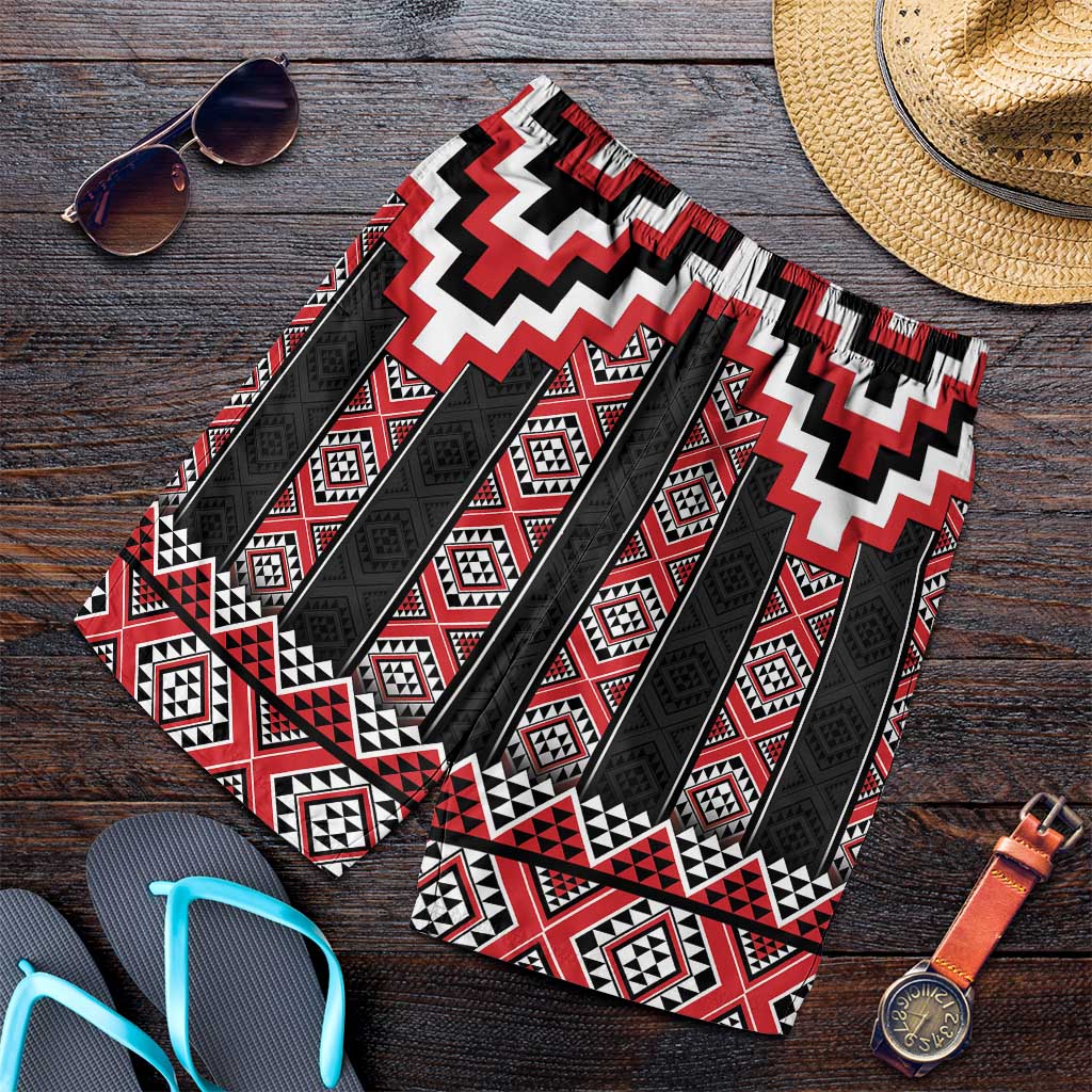 Red Taniko Aotearoa Shorts for Men Niho Taniwha Mix Poutama LT14 Red - Polynesian Pride