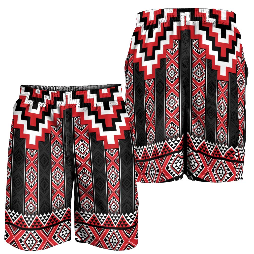 Red Taniko Aotearoa Shorts for Men Niho Taniwha Mix Poutama LT14 - Polynesian Pride