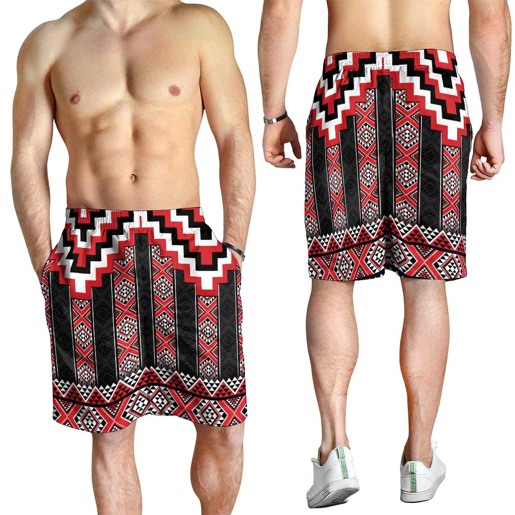 Red Taniko Aotearoa Shorts for Men Niho Taniwha Mix Poutama LT14 - Polynesian Pride
