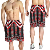 Red Taniko Aotearoa Shorts for Men Niho Taniwha Mix Poutama LT14 - Polynesian Pride