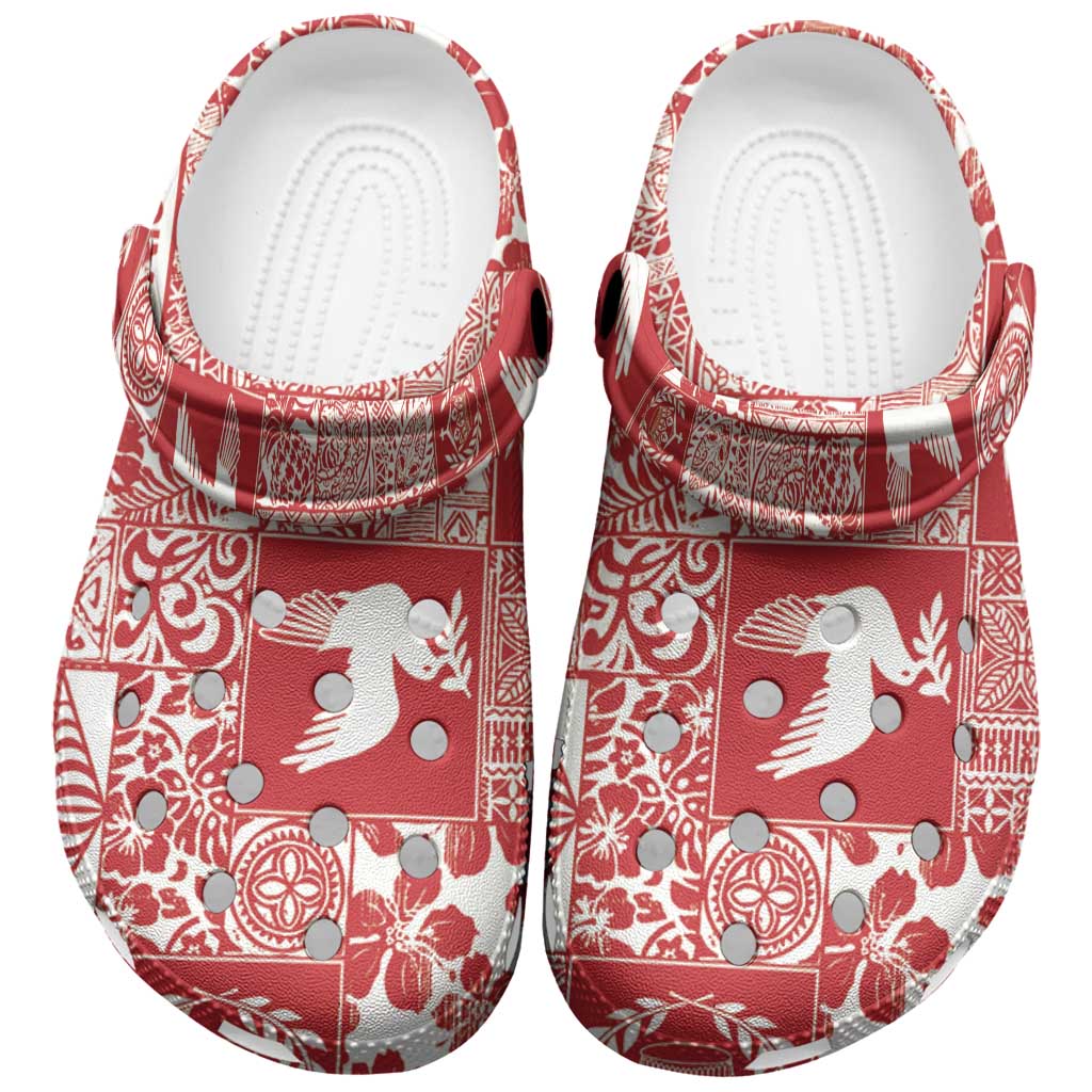 Red Tonga Kilisimasi Fiefia Clogs Shoes Pacific Patchwork Xmas Vibes LT9 Red - Polynesian Pride