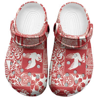 Red Tonga Kilisimasi Fiefia Clogs Shoes Pacific Patchwork Xmas Vibes LT9 Red - Polynesian Pride