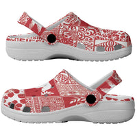 Red Tonga Kilisimasi Fiefia Clogs Shoes Pacific Patchwork Xmas Vibes LT9 - Polynesian Pride