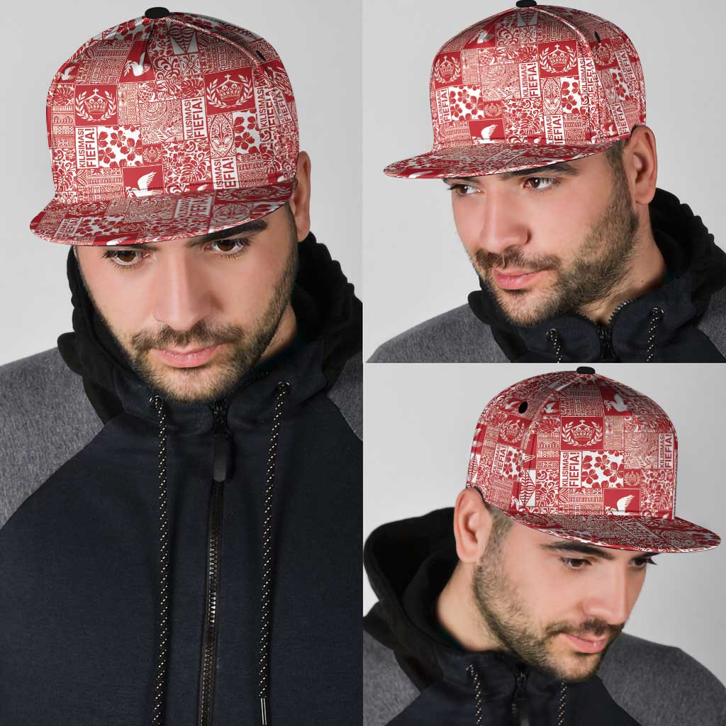 Red Tonga Kilisimasi Fiefia Snapback Cap Pacific Patchwork Xmas Vibes - Polynesian Pride