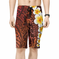 Red Tropical Plumeria With Galaxy Polynesian Art Board Shorts