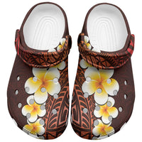 Red Tropical Plumeria With Galaxy Polynesian Art Clogs Shoes
