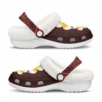 Red Tropical Plumeria With Galaxy Polynesian Art Fleece Clogs
