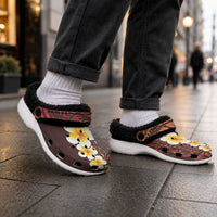 Red Tropical Plumeria With Galaxy Polynesian Art Fleece Clogs