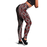 Red Tukutuku Pattern Aotearoa Leggings Niho Taniwha and Puhoro Motifs LT7 - Polynesian Pride