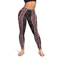 Red Tukutuku Pattern Aotearoa Leggings Niho Taniwha and Puhoro Motifs LT7 - Polynesian Pride