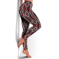 Red Tukutuku Pattern Aotearoa Leggings Niho Taniwha and Puhoro Motifs LT7 - Polynesian Pride