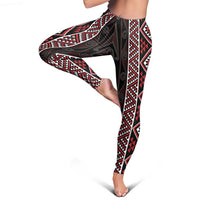 Red Tukutuku Pattern Aotearoa Leggings Niho Taniwha and Puhoro Motifs LT7 - Polynesian Pride