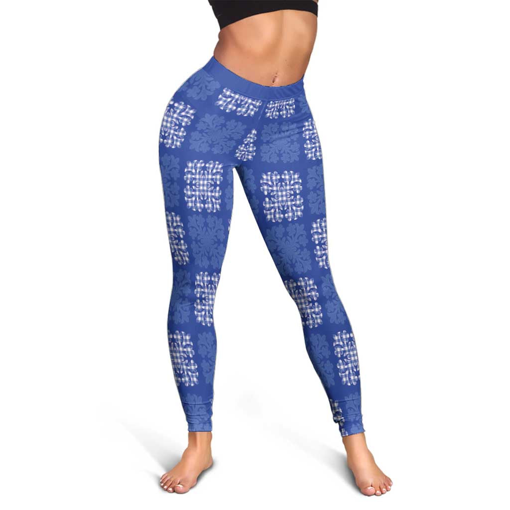 Royal Blue Palaka Quilt Hawaii Leggings Traditional Hawaii-plaid Pattern LT14 - Polynesian Pride
