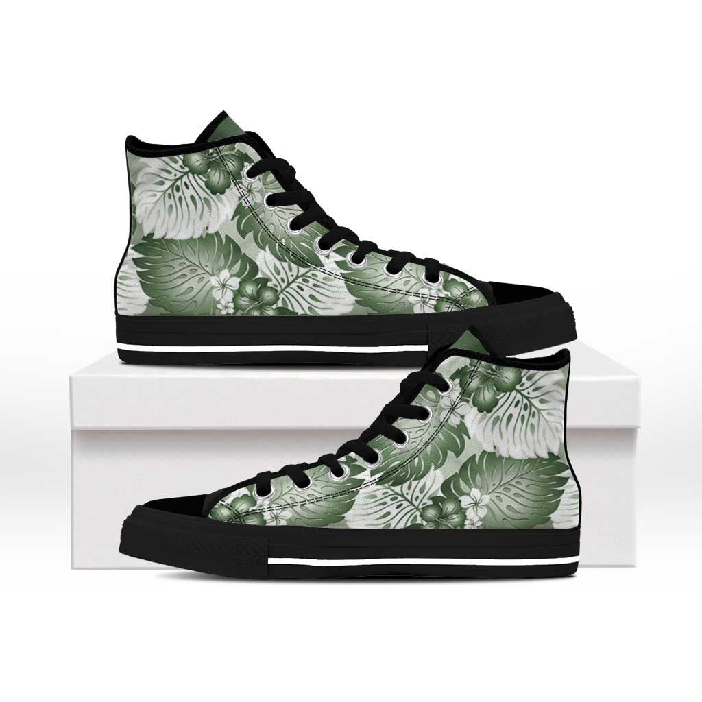 Sage Green Aloha Hawaii High Top Shoes Monstera Hibiscus Plumeria Seamless Vibes LT14 - Polynesian Pride