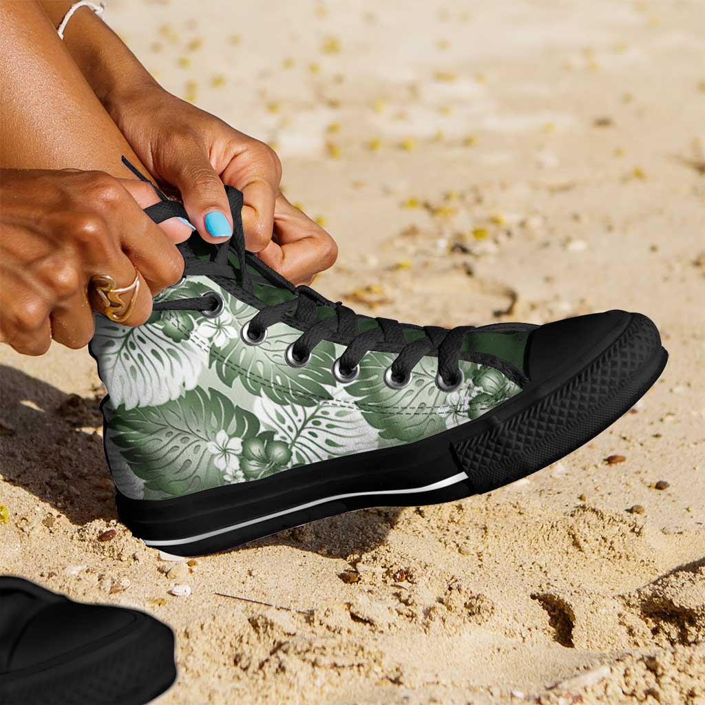 Sage Green Aloha Hawaii High Top Shoes Monstera Hibiscus Plumeria Seamless Vibes LT14 - Polynesian Pride