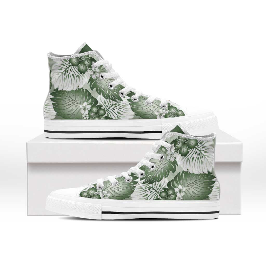 Sage Green Aloha Hawaii High Top Shoes Monstera Hibiscus Plumeria Seamless Vibes LT14 - Polynesian Pride