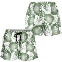 Sage Green Aloha Hawaii Shorts for Women Monstera Hibiscus Plumeria Seamless Vibes LT14 - Polynesian Pride
