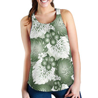 Sage Green Aloha Hawaii Women Racerback Tank Monstera Hibiscus Plumeria Seamless Vibes LT14 - Polynesian Pride