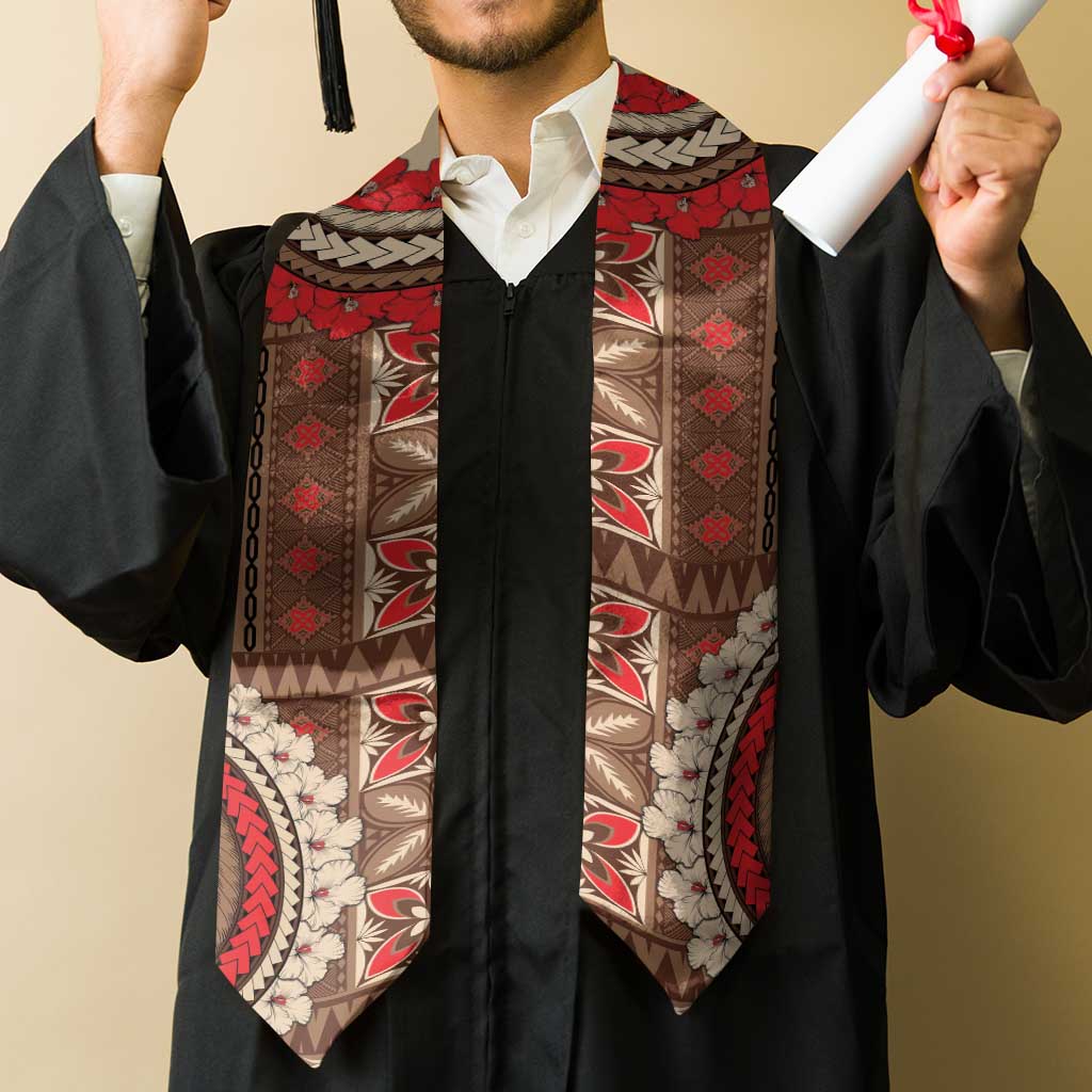 Samoa Language Week Graduation Stole Samoan Motif With Red Hibiscus