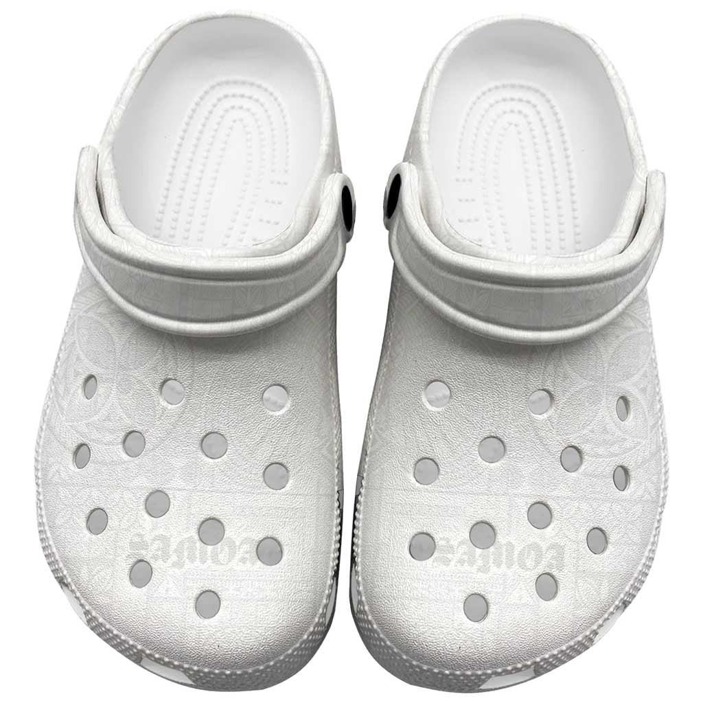 Samoa Lotu Tamaiti Clogs Shoes Tribal Tatau with Siapo Pattern LT03 White - Polynesian Pride