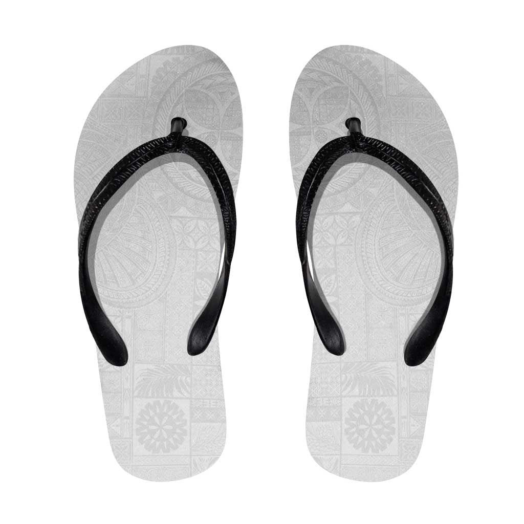 Samoa Lotu Tamaiti Flip Flops Tribal Tatau with Siapo Pattern LT03 White - Polynesian Pride